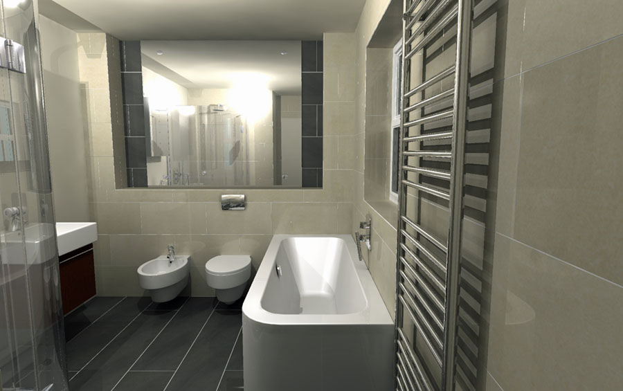 Virtual Worlds rendering of a new bathroom design by Room H2o in Wareham Dorset