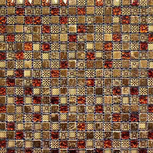 Rich Red and Gold Square Glass Mosaic Tiles